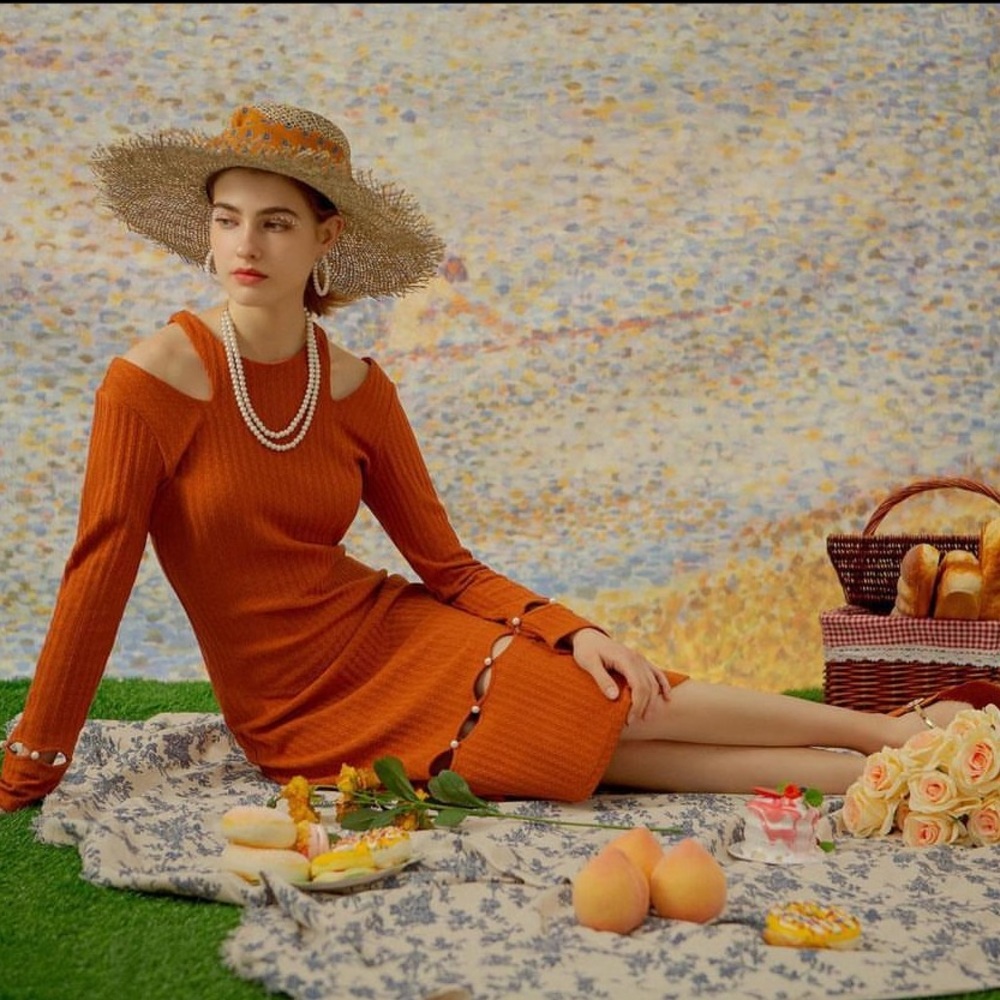Petite studio orange pearl dress (XS)
